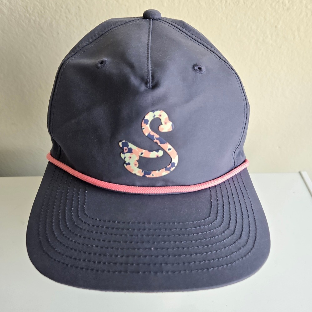 Swannies Golf Navy Blue Pink Rope Hat Floral Swan Logo Snapback Mens Cap
